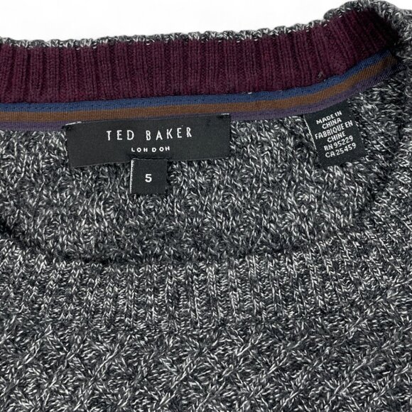 Ted Baker London Size 5 Men's Cable Knit Gray Black Cotton Blend Sweater XL - Picture 4 of 8